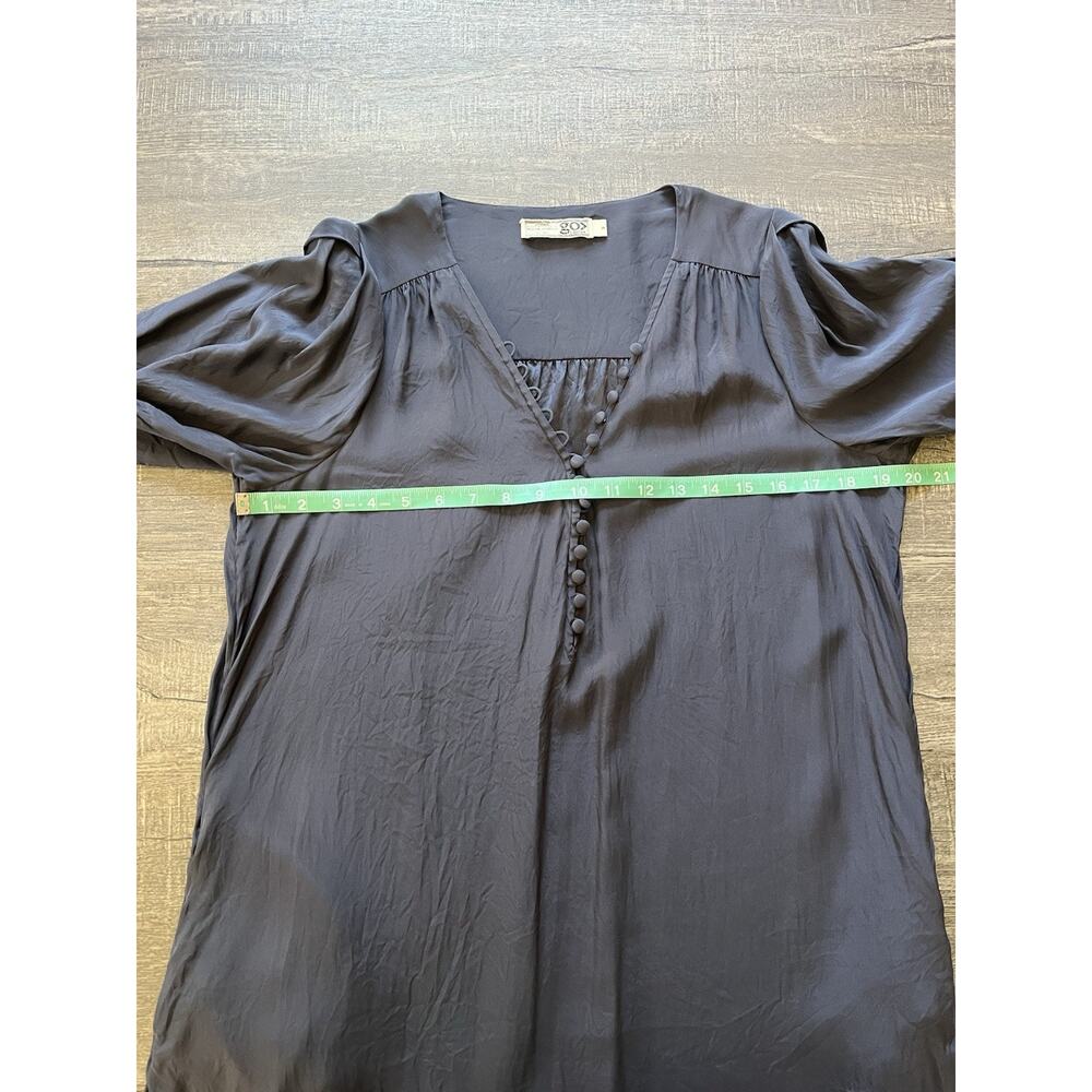 Go By Go Silk Washable Silk Maxi Dress Fabric Buttons Pockets Navy Blue, Size S - Picture 11 of 12